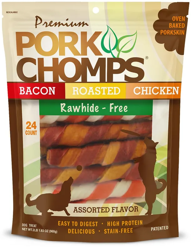 Pork Chomps 6-inch Baked Pork Skin Dog Chews, 24 Count