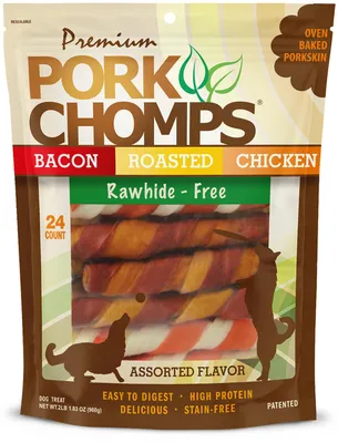 Pork Chomps 6-inch Baked Pork Skin Dog Chews, 24 Count