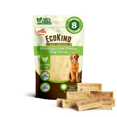 EcoKind Premium Gold Yak Cheese Dog Chews, Small Bacon 8-Pack