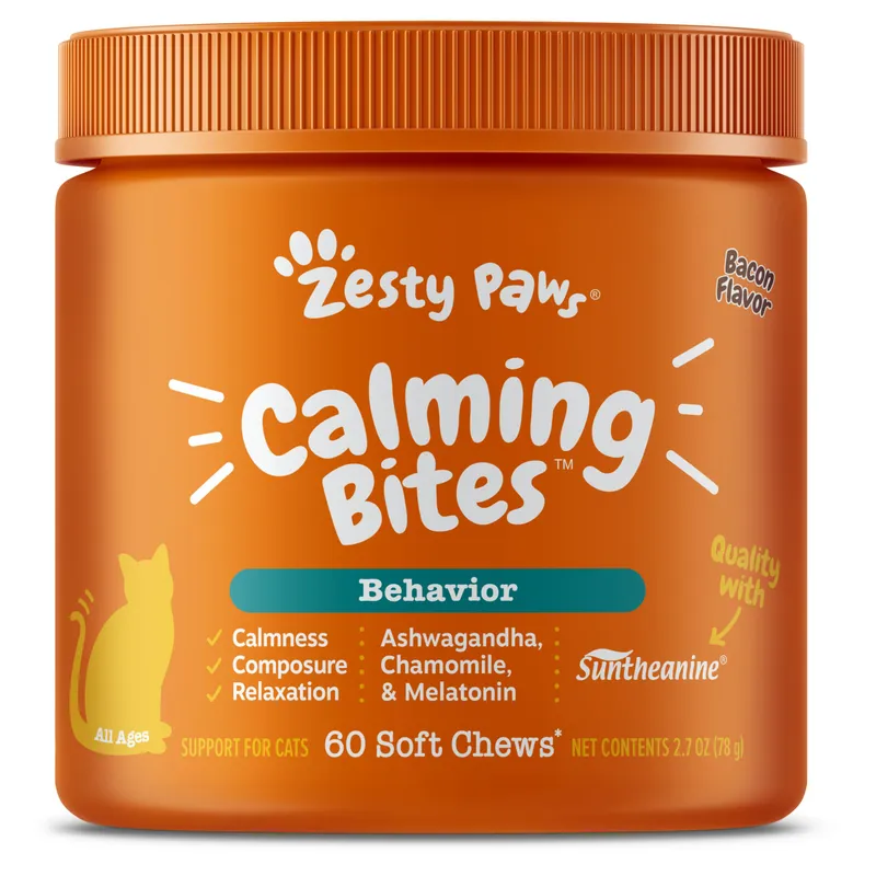 Zesty Paws Calming Chews for Cats - 60 Count, Bacon