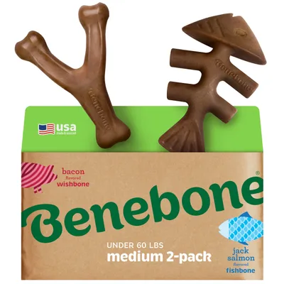 Benebone 2-Pack Medium Fishbone/Wishbone Dog Chew Toys