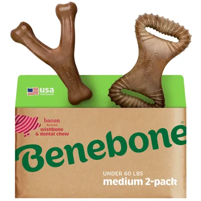 Benebone 2-Pack Wishbone/Dental Dog Chew Toys, Medium