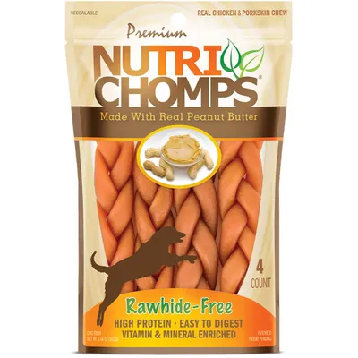 NutriChomps Peanut Butter Dog Chews 6-inch, 4 Count