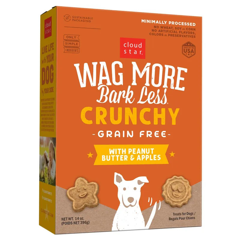 Cloud Star Wag More Bark Less Crunchy Dog Treats, Peanut Butter & Apples, 14oz