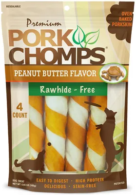 Pork Chomps 6-inch Peanut Butter Twist Dog Chews, 4 Count