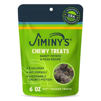 Jiminy's Chewy Cricket Dog Training Treats, Sweet Potato & Pea, 6oz