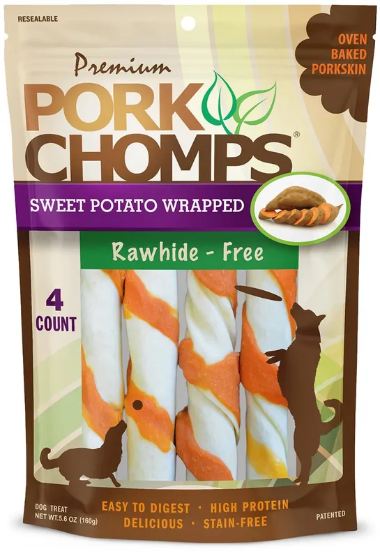 Pork Chomps Sweet Potato Wrap Dog Chews, 6-inch, 4 Count