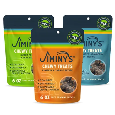 Jiminy's Chewy Cricket Dog Training Treats, Variety Pack, 6oz (Pack of 3)