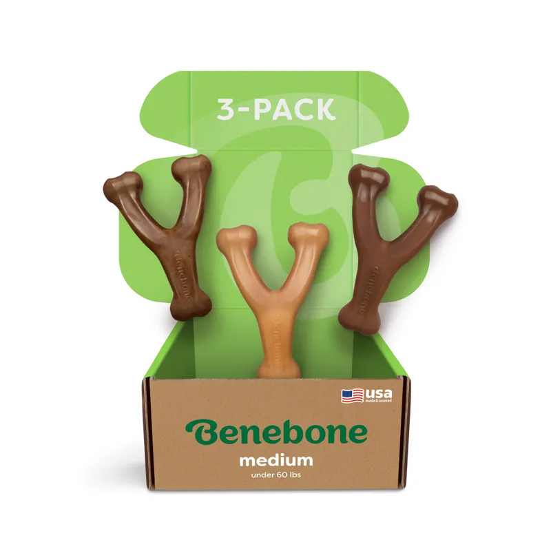 Benebone Wishbone durable dog chew in wishbone shape